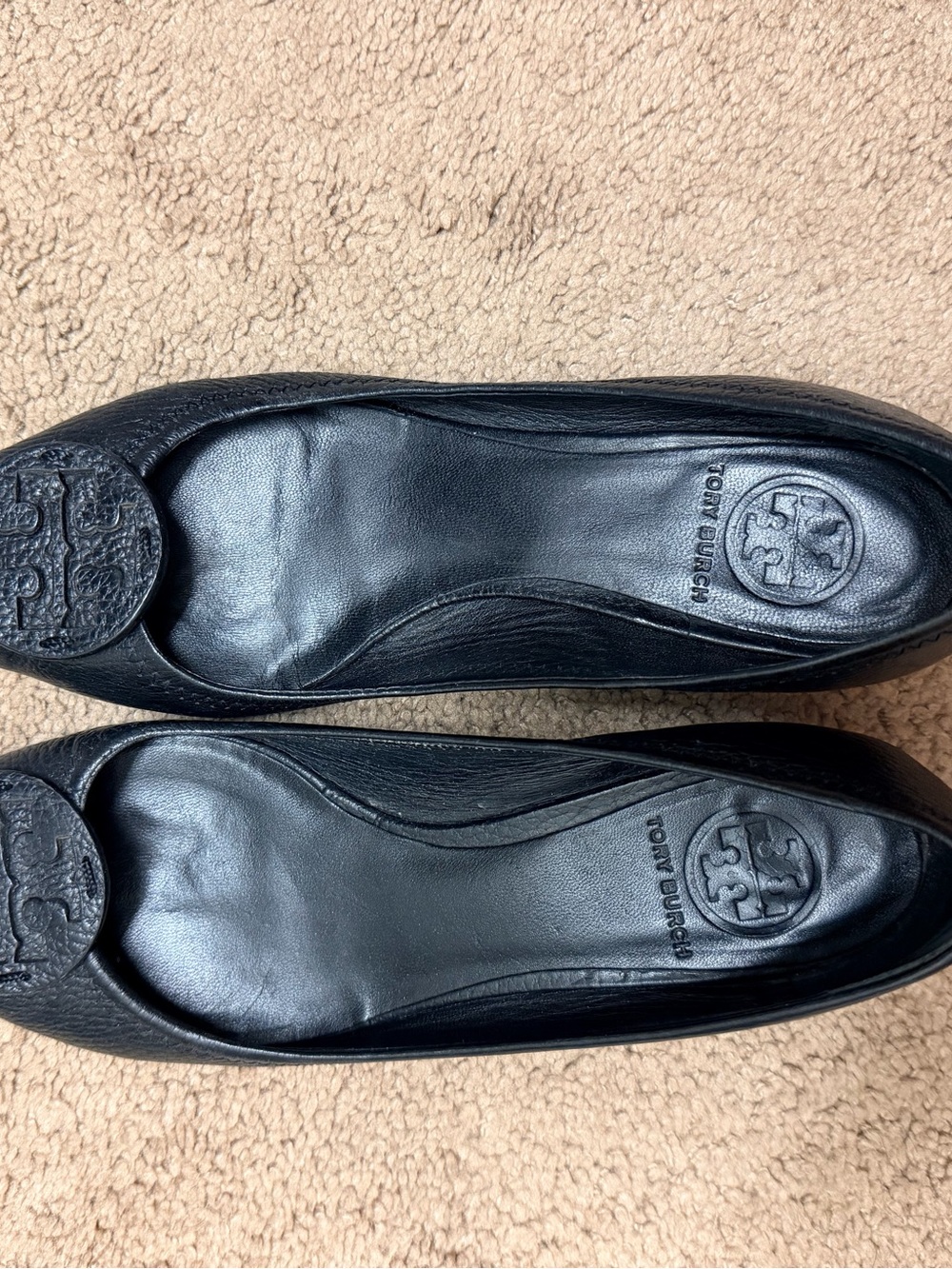 Vintage Tory Burch Black Leather peep toe wedges